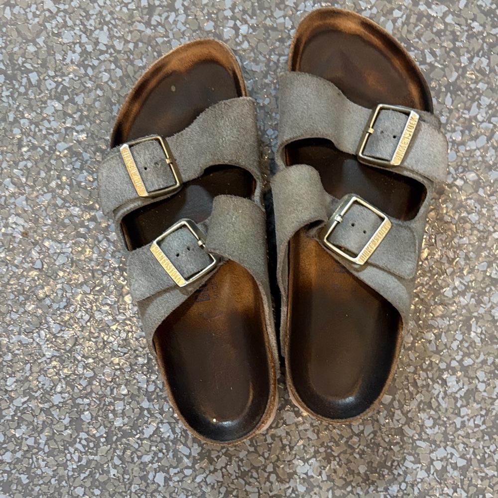 Light blue and white bottom 7.0 nubuck leather Birkenstock Arizona slide